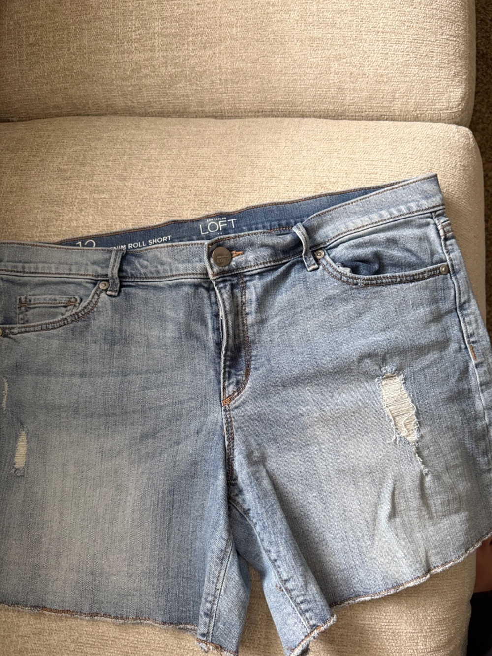 LOFT Light Blue Distressed Denim Roll-Shorts